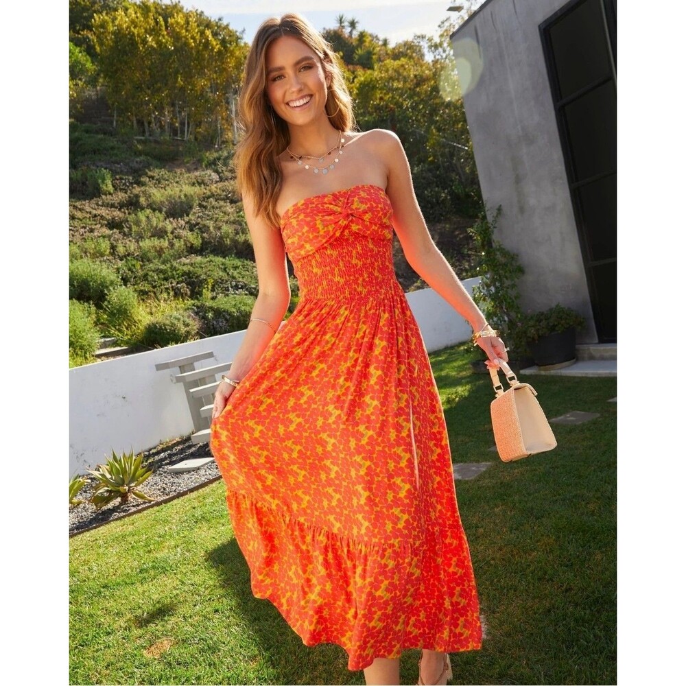 Lynelle Strapless Floral Smocked Midi Dress